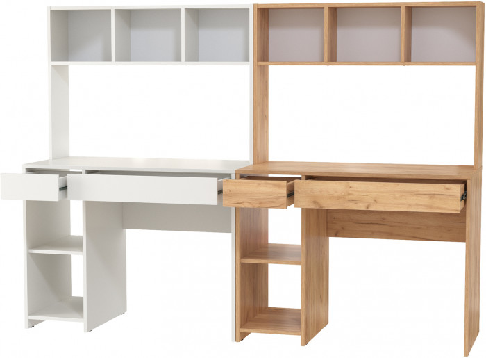 компьютерный стол Комфорт 12.77F + компьютерный стол Комфорт 12.77F, белый шагрень/дуб крафт золотой