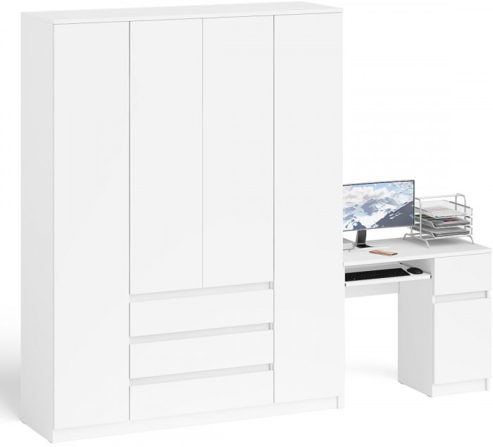 Мори компьютерный стол МС-1 правый + Шкаф МШ1600.1, белый