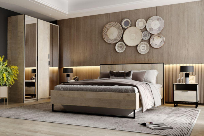 НМ 011.55 Кровать Фолк Дуб Гранж песочный