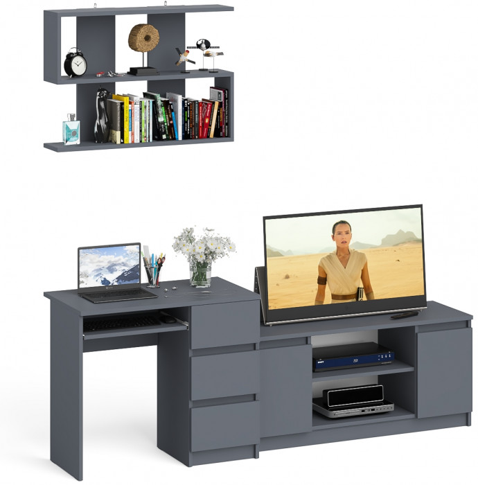 Мори компьютерный стол МС-6 правый + Тумба МТВ1200.1 + Полка 900, графит