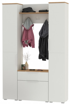 Октава Прихожая 18, белый шагрень/дуб крафт золотой/фасады МДФ белый шагрень