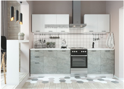 Кухонный гарнитур ЛДСП Дуся 2000, Белый бриллиант / Цемент/Белый