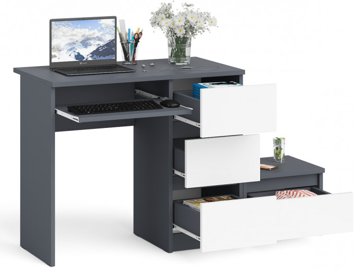 Мори Стол компьютерный МС-6 правый + Тумба ТМП400.1, цвет графит/белый, ШхГхВ 130,4х50х76,6 см., выдвижные ящики справа, НЕ универсальная сборка