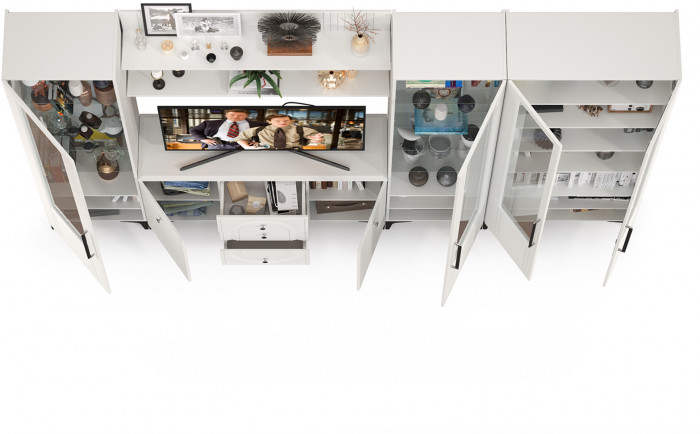 Валенсия Гостиная № 109, ЛДСП белый шагрень/МДФ белый шагрень