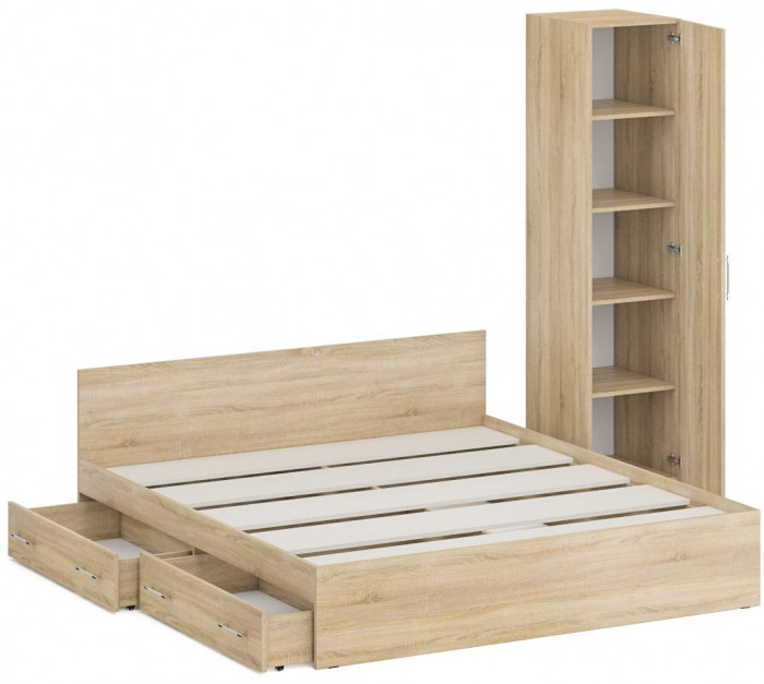 Кровать с ящиками 1800 + Пенал Стандарт, дуб сонома