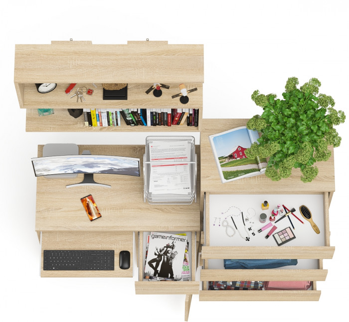 Мори компьютерный стол МС-1 правый + Комод МК700.5 + Полка 900, дуб сонома