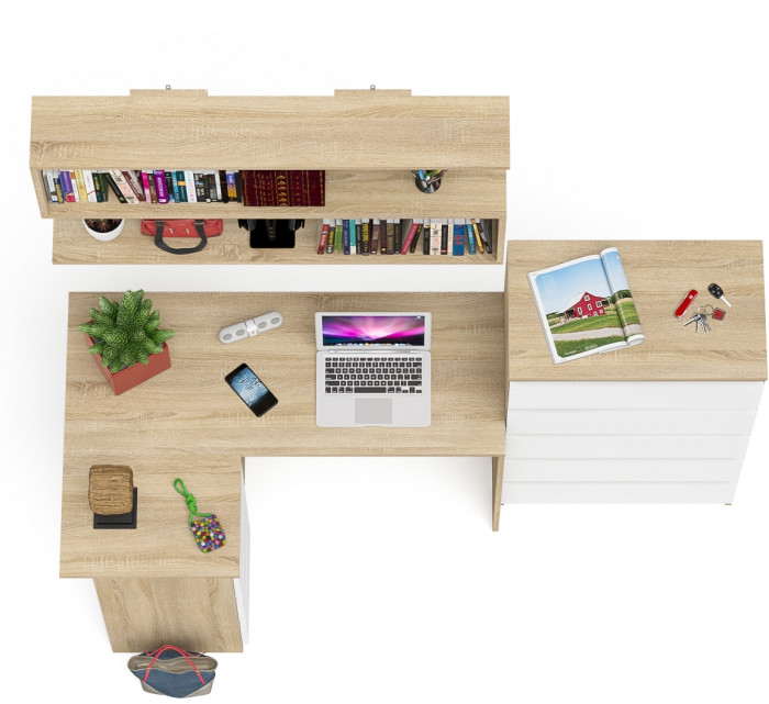 Мори компьютерный стол МС-16 левый + Комод МК700.5 + Полка 1200, дуб сонома/белый