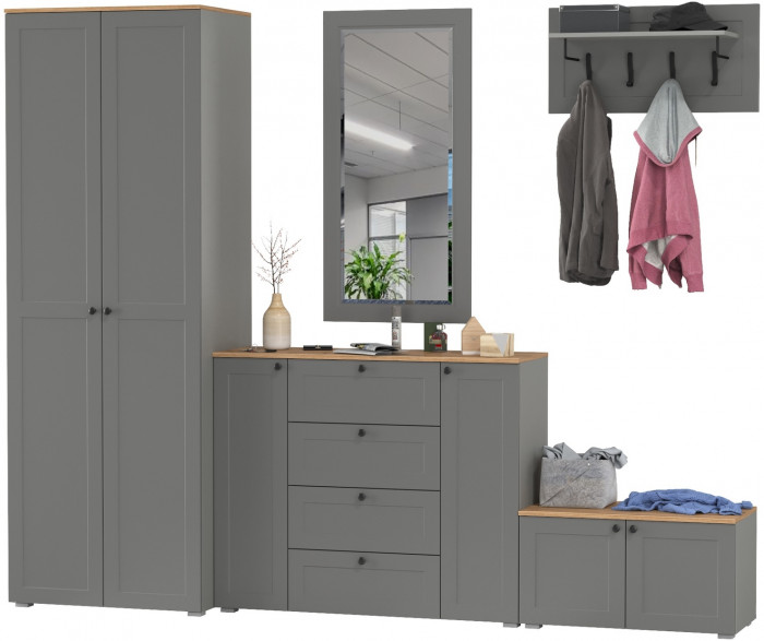 Остин Прихожая 53, серый графит/дуб крафт золотой