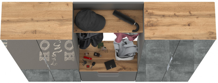 Октава Прихожая 25, цвет серый графит/дуб крафт золотой/фасады МДФ серый графит, ШхГхВ 193,7х35,4х197,6 см., универсальная сборка