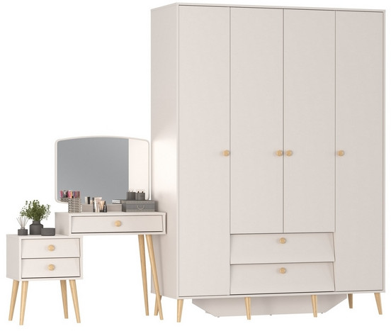 Афина Спальня Шкаф 4-х дверный + Трюмо, кашемир серый