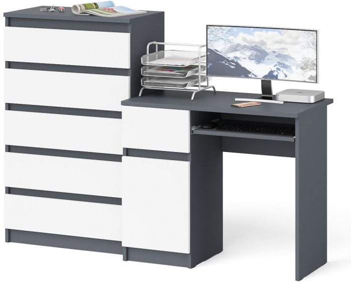 Мори компьютерный стол МС-1 левый + Комод МК700.5, графит/белый