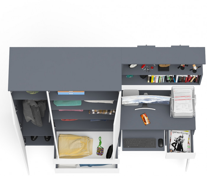 Мори компьютерный стол МС-1 правый + Шкаф МШ1200.1 + Полка 900, графит/белый