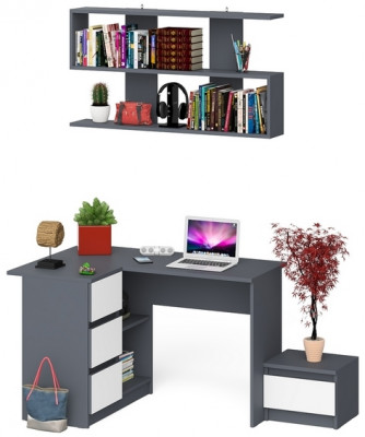 Мори компьютерный стол МС-16 левый + Тумба ТМП400.1 + Полка 1200, графит/белый