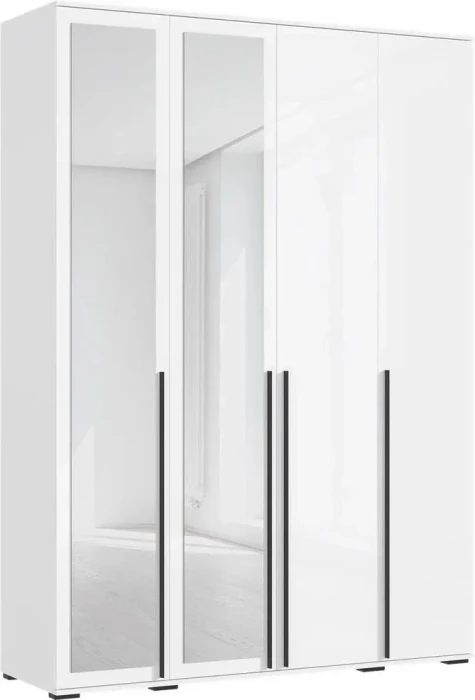 Норд Шкаф 4-х створчатый 1600 с 2-мя зеркалами, Белый глянец/Белый