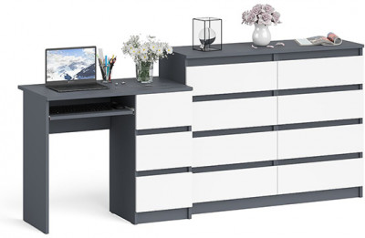 Мори компьютерный стол МС-6 правый + Комод МК1200.8, графит/белый