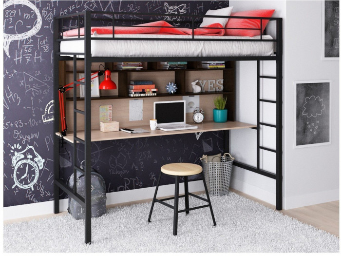 Кровать-чердак Севилья 1.2 (Дуб молочный / Венге, Слоновая кость)