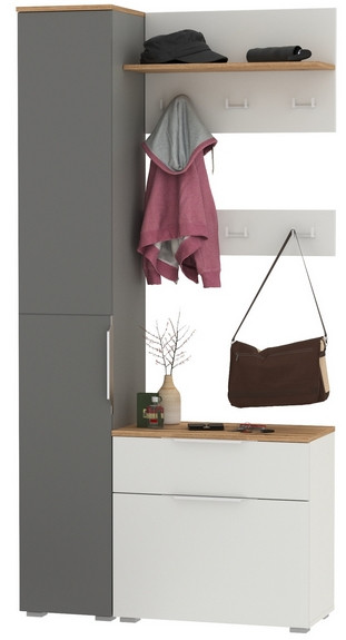 Октава Прихожая 50, белый шагрень/серый графит/дуб крафт золотой/фасады МДФ белый шагрень/серый графит