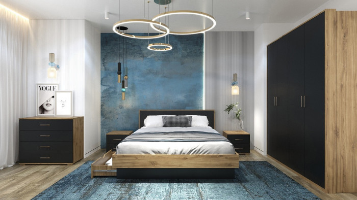 Кровать KING-SIZE 180х200 "Мишель" - Дуб наварра/Антрацит