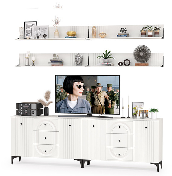 Валенсия Гостиная № 091, ЛДСП белый шагрень/МДФ белый шагрень