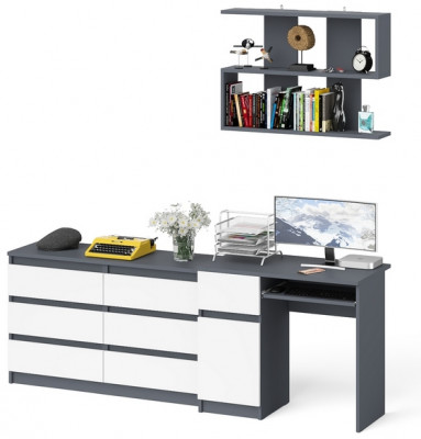 Мори компьютерный стол МС-1 левый + Комод МК1200.6 + Полка 900, графит/белый