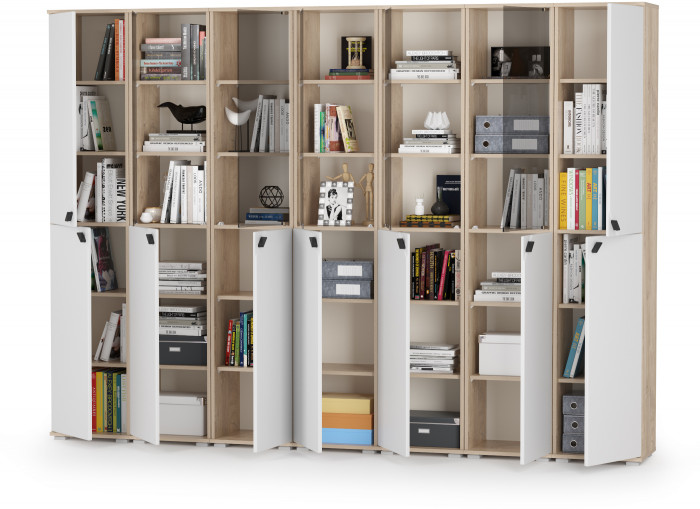 КР100 Бостон № 52, дуб эндгрейн элегантный/фасады МДФ милк рикамо софт, 13.154+13.155+13.155+13.155+13.155+13.155+13.154, 270,2х35,1х194,4 см, ун. сб.