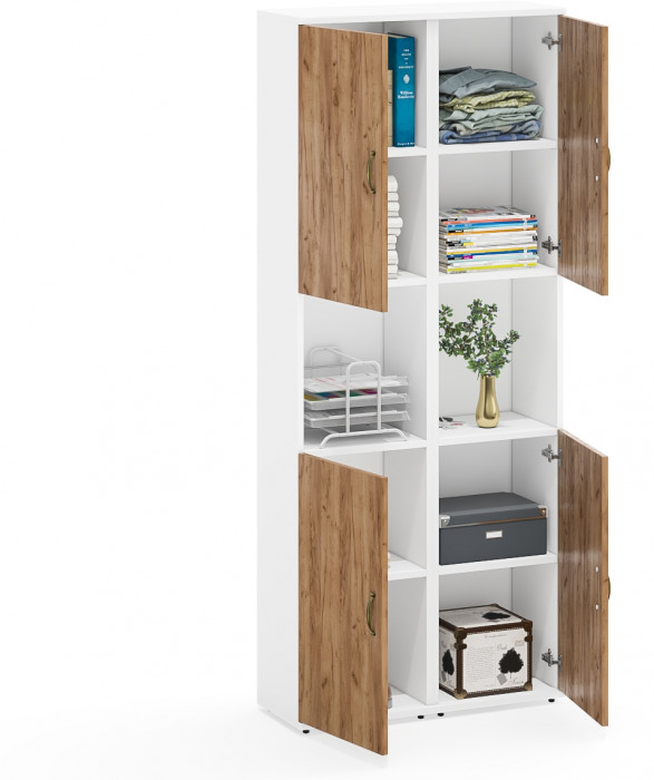 Лидер-8 Пенал 2 шт., цвет белый шагрень/крафт золото, ШхГхВ 80х30х190 см., универсальная сборка