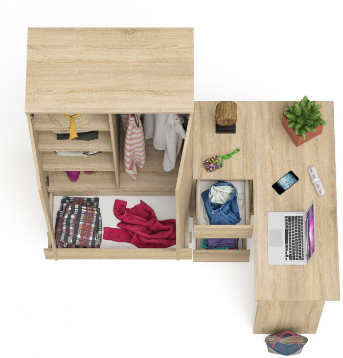 Мори компьютерный стол МС-16 левый + Шкаф МШ900.1, дуб сонома