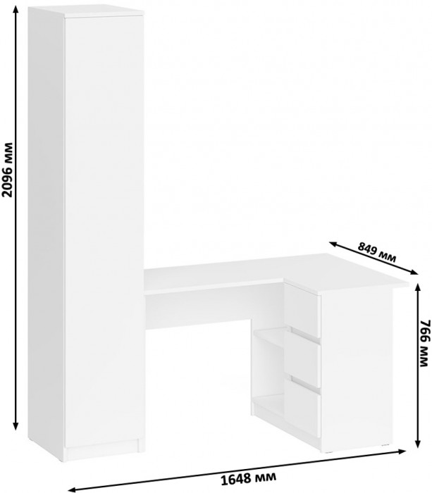 Мори компьютерный стол МС-16 правый + Пенал МШ400.1, белый