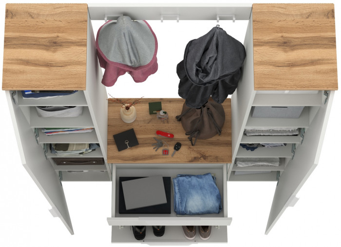 Октава Прихожая 19, белый шагрень/дуб крафт золотой/фасады МДФ белый шагрень