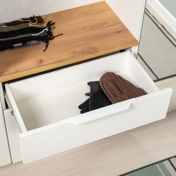 Октава Прихожая 19, белый шагрень/дуб крафт золотой/фасады МДФ белый шагрень