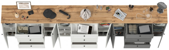 Остин 16.221 Комод + 16.221 Комод + 16.221 Комод, белый шагрень/серый графит/дуб крафт золотой