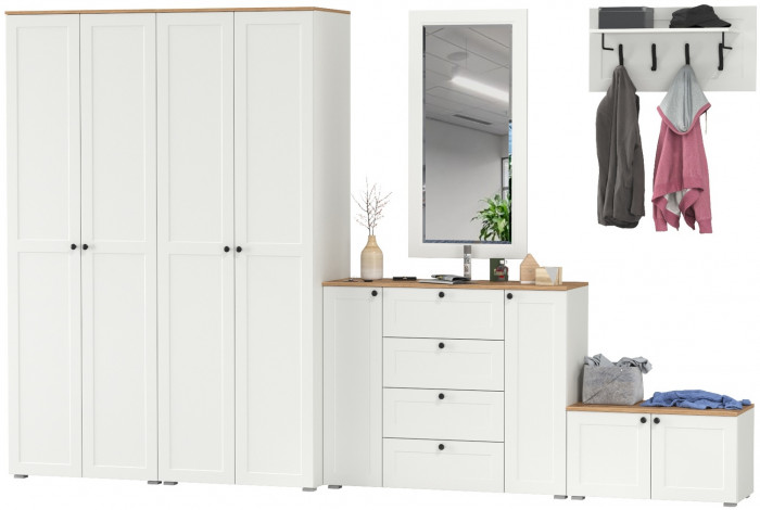 Остин Прихожая 54, белый шагрень/дуб крафт золотой