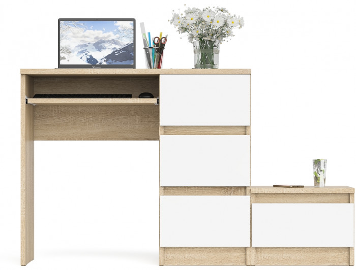 Мори Стол компьютерный МС-6 правый + Тумба ТМП400.1, цвет дуб сонома/белый, ШхГхВ 130,4х50х76,6 см., выдвижные ящики справа, НЕ универсальная сборка