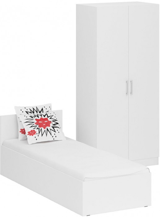 Кровать 0800 + Шкаф 2-х створчатый Стандарт, белый