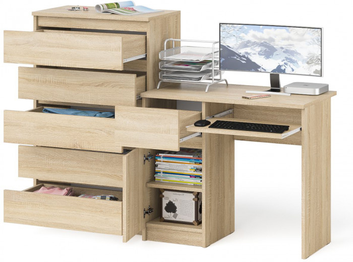 Мори компьютерный стол МС-1 левый + Комод МК700.5, дуб сонома