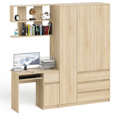 Мори компьютерный стол МС-1 правый + Шкаф МШ1200.1 + Полка 900, дуб сонома