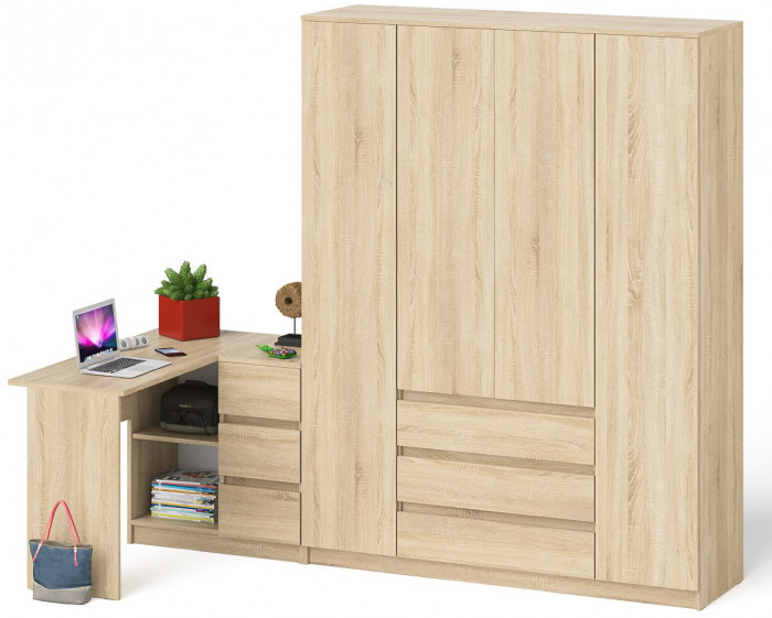 Мори компьютерный стол МС-16 правый + Шкаф МШ1600.1, дуб сонома