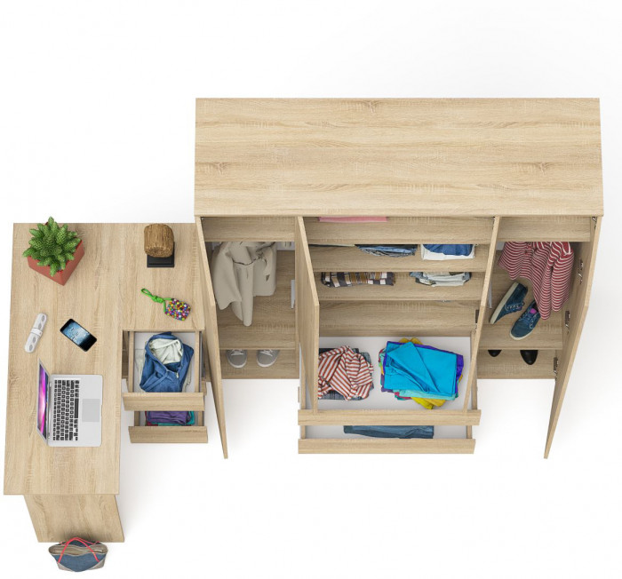 Мори компьютерный стол МС-16 правый + Шкаф МШ1600.1, дуб сонома