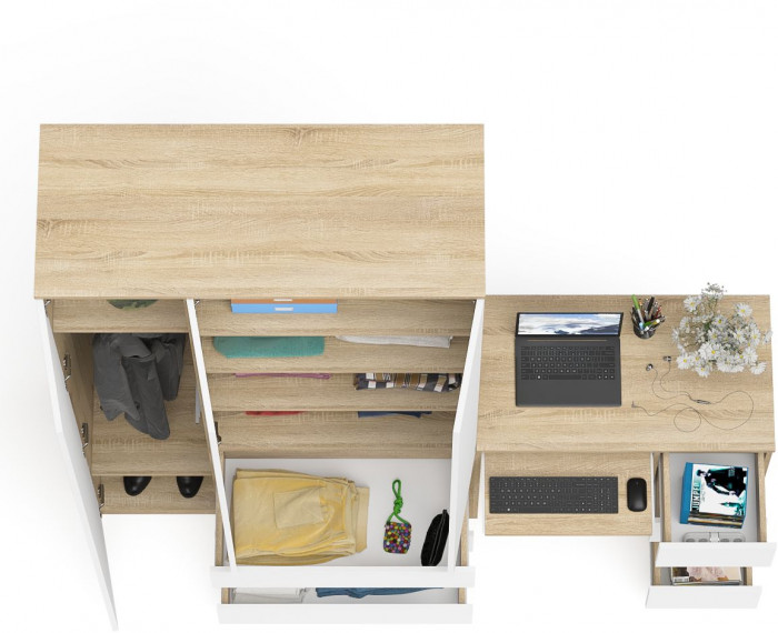 Мори компьютерный стол МС-6 правый + Шкаф МШ1200.1, дуб сонома/белый