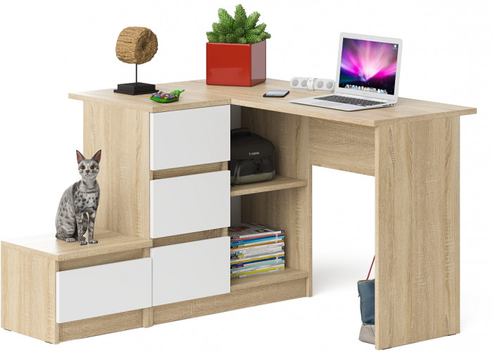 Мори Стол компьютерный МС-16 левый + Тумба ТМП400.1, цвет дуб сонома/белый, ШхГхВ 164,8х84,9х76,6 см., выдвижные ящики слев, НЕ универсальная сборкаа