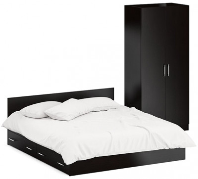 Кровать с ящиками 1800 + Шкаф 2-х створчатый Стандарт, венге