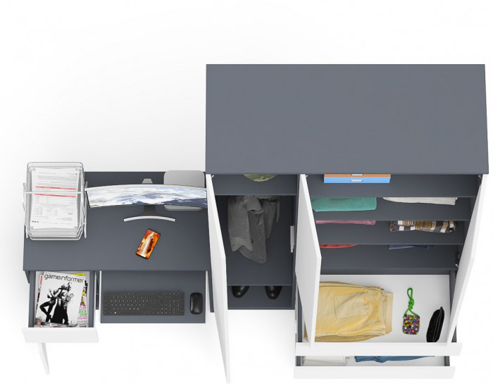 Мори компьютерный стол МС-1 левый + Шкаф МШ1200.1, графит/белый