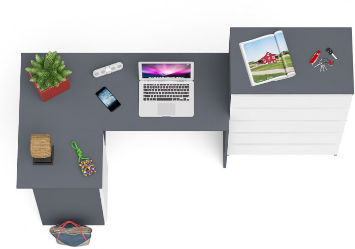 Мори компьютерный стол МС-16 левый + Комод МК700.5, графит/белый