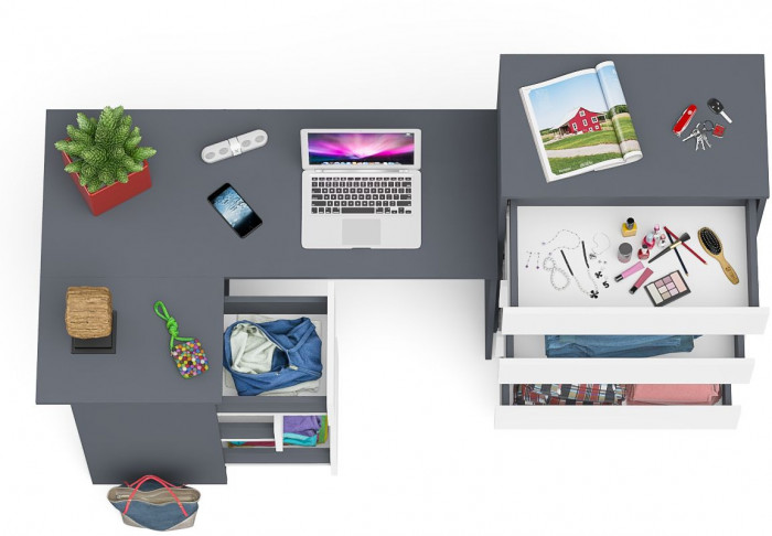 Мори компьютерный стол МС-16 левый + Комод МК700.5, графит/белый