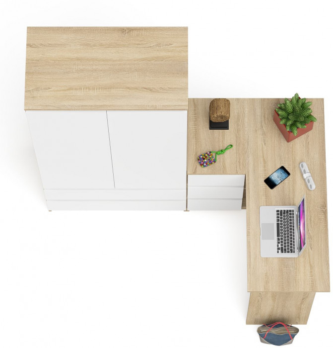 Мори компьютерный стол МС-16 левый + Шкаф МШ900.1, дуб сонома/белый