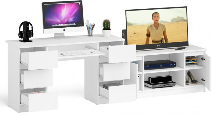 Мори компьютерный стол МС-2 + Тумба МТВ1200.1, белый