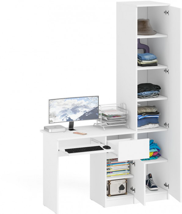 Мори Стол компьютерный МС-1 правый + Пенал МШ400.1, цвет белый, ШхГхВ 130,4х50,4х209,6 см., выдвижной ящик справа, НЕ универсальная сборка