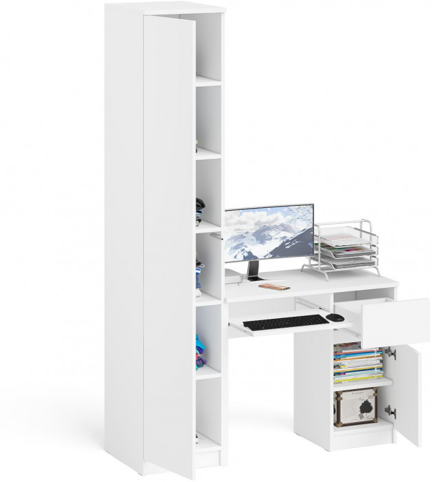 Мори Стол компьютерный МС-1 правый + Пенал МШ400.1, цвет белый, ШхГхВ 130,4х50,4х209,6 см., выдвижной ящик справа, НЕ универсальная сборка