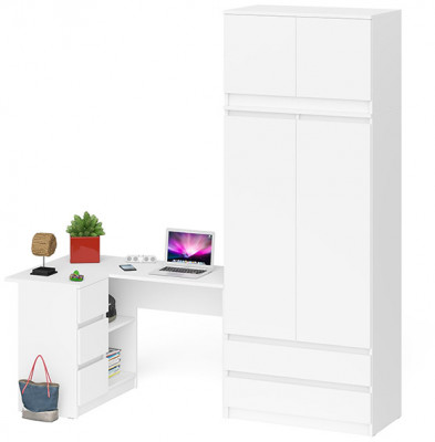 Мори Стол компьютерный МС-16 левый + Шкаф МШ900.1 + Антресоль МА900.1, цвет белый, ШхГхВ 214,8х84,9х234,2 см., выдвижные ящики слева, НЕ универс. сб.