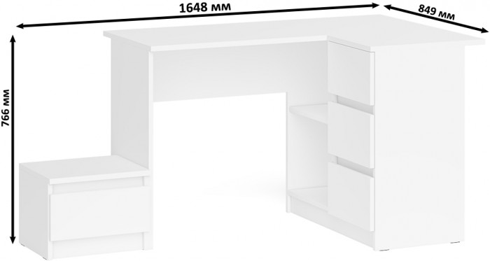 Мори Стол компьютерный МС-16 правый + Тумба ТМП400.1, цвет белый, ШхГхВ 164,8х84,9х76,6 см., выдвижные ящики справа, НЕ универсальная сборка